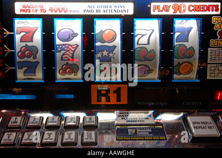 Close-up of the symbols on the dials of a slot machine. Stock Photo