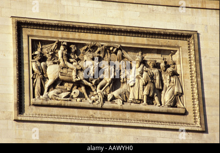 Details of a relief on the Arc de Triomphe on the Charles de Gaulle Etoile at the top of the Champs Elysees in Paris France Stock Photo