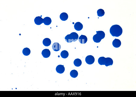 drops of blue paint on a white background Stock Photo