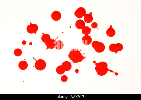 drops of red paint on a white background Stock Photo