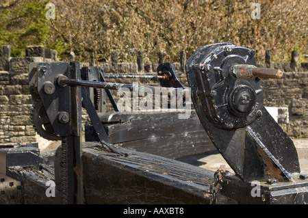 Five Rise locks on the Leeds Liverpool Canal Near Keighley Yorkshire England. Stock Photo