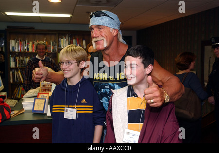 Pro wrestler Hulk Hogan greeting people at a book signing for Hogan s new book in Madison, CT USA Stock Photo