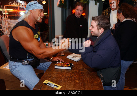 Pro wrestler Hulk Hogan greeting people at a book signing for Hogan s new book Stock Photo