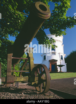 Dumfries Observatory and Museum cannon in the garden looking up to Observatory Dumfries Scotland UK Stock Photo