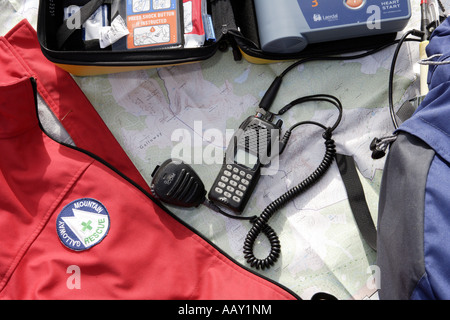 Quipment used in moutain rescue rucksack jacket defibrillator radio ...