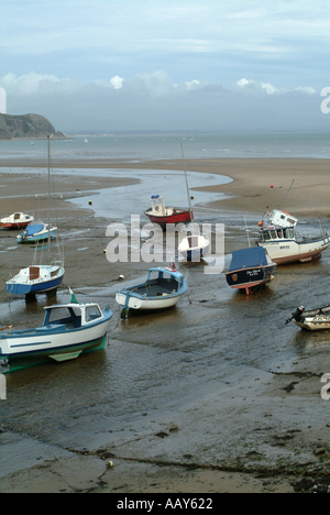 Boats Moored in Bay at Abersoch Wales United Kingdom UK Stock Photo