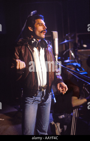 Freddie Mercury lead singer with rock group Queen in Anvil sound recording studio London 22 October 1980 recording Flash Gordon PER0018 Stock Photo