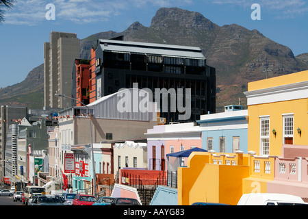 cape town Bo Kaap colorful facades office buildings table mountain Stock Photo