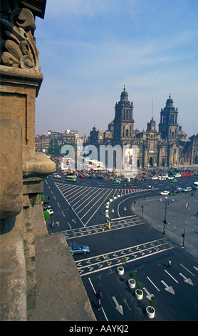 Unusually quiet Zocalo, Plaza de la Constituciónin in Mexico City on Christmas morning. Stock Photo