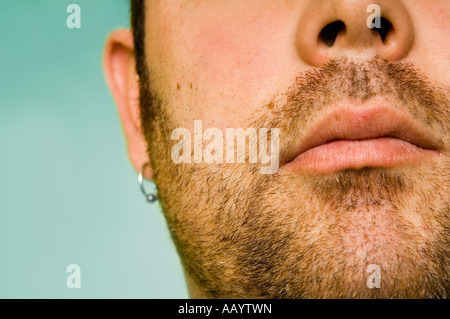 Close up of a mans face with facial hair. Stock Photo