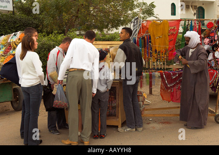 Shopping street with street stalls and vendors late afternoon Ed Dahar region Hurghada 'Red Sea' Egypt Stock Photo