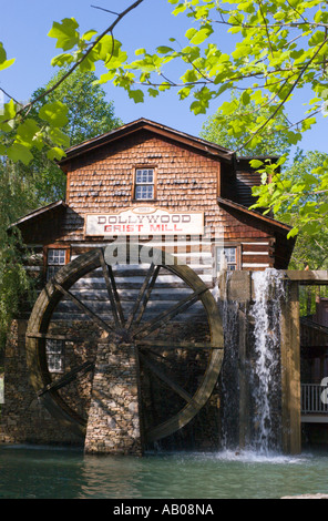 Water powered working Grist Mill at Dollywood theme park in Pigeon Forge, Tennessee, USA Stock Photo