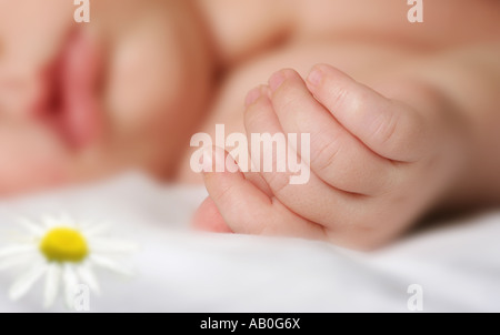 sleeping newborn baby focus on the hand Stock Photo