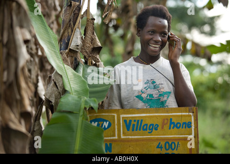 Village phones west of Kampala Uganda Stock Photo