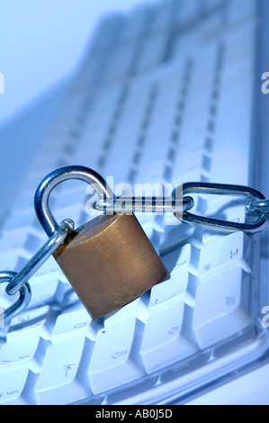 Computer keyboard padlock and chain Stock Photo