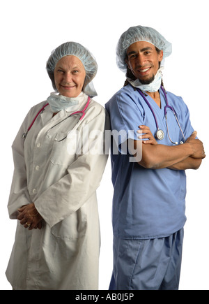 Doctor and nurse team cut out on white background Stock Photo