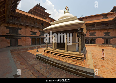 Buddhist shrine inside the courtyard of the award winning museum at Patan Durbar Square in Kathmandu Nepal Stock Photo