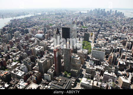 Aerial view of New York Manhattan looking down  towards the financial district Stock Photo
