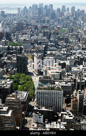 Aerial view of New York Manhattan looking down Fifth Avenue towards the financial district Stock Photo
