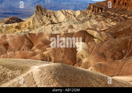 General view of Zabriskie Point, including Manly Beacon, at Death Valley National Par, California USA Stock Photo