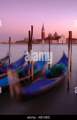 Venice italy Blurred Gondolas moored in the Bacino di san Marco St Marks Basin  Venice Italy EU Europe