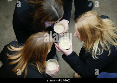 Women drinking Guiness at the Cheltenham Festival Gloucestershire UK in March 2003 Stock Photo