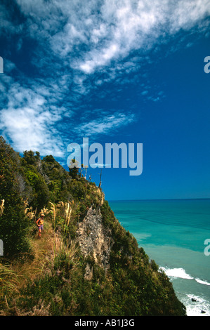 Man standing on coastline Okarito South Island New Zealand Stock Photo