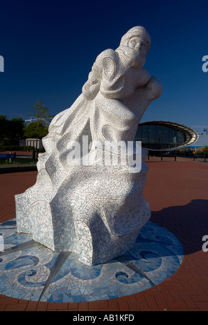 Mosaic Memorial Statue of the Polar Explorer Captain Scott, Cardiff Bay, South Wales, UK Stock Photo