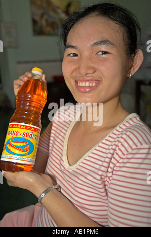 Bottle of nuoc mam fermented fish sauce used widely in Vietnamese