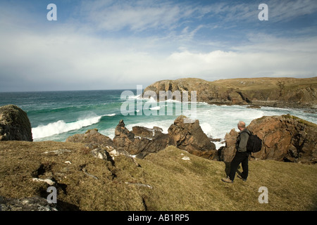 UK Scotland Western Isles Outer Hebrides Lewis Dail Beag Atlantic breakers Stock Photo