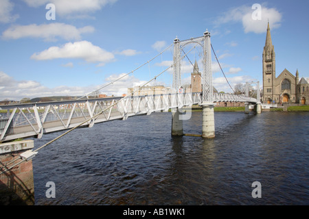 Greig Street Bridge Inverness 1881 iron suspension pedestrian bridge Stock Photo