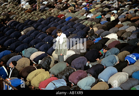 Crowds at Friday prayers, high angle view, Tehran, Iran, Middle East Stock Photo