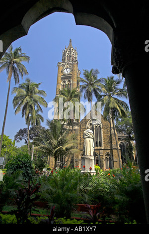 Bombay University and library with Rajabai Tower and clock through arch Churchgate Mumbai India Stock Photo