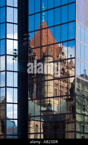 Trinity Church reflected in John Hancock Tower, Boston MA USA Stock Photo