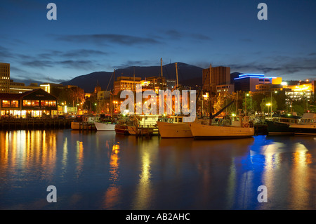 fishing boats in Victoria Dock at dusk Hobart Tasmania Australia Stock Photo