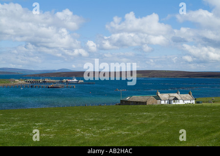 dh Lyness HOY ORKNEY White cottage overlooking ferry piers MV Hoyhead Ore bay