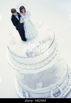 A wedding cake with congratulations sign Stock Photo