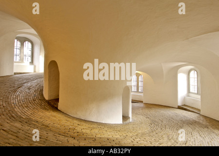 The interior of the Round Tower in Copenhagen Denmark. The tower has no staircase but rather a paved spiral walkway. Stock Photo