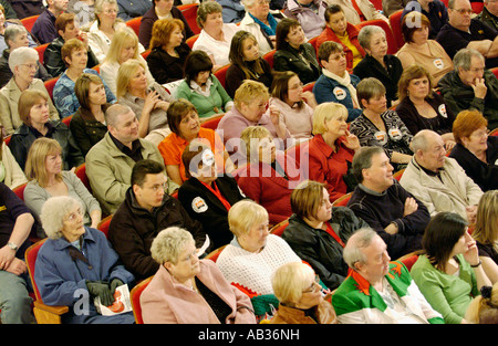 Employees of Burberry at a final meeting after being made redundant by company Treorchy Rhondda Valley South Wales UK Stock Photo