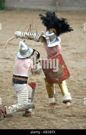 Gladiator fight show in the archaeological history park, Xanten, Germany Stock Photo