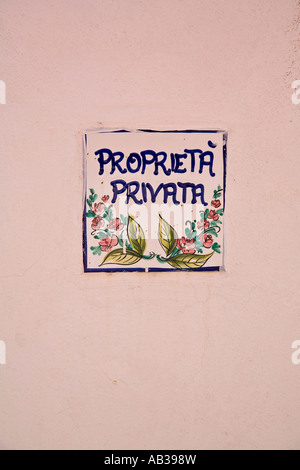 Hand painted Proprieta Privata private property sign Positano Italy Stock Photo