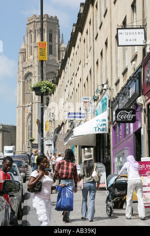 Park Street Bristol is a main shopping area on a steep hill. Bristol is a thriving  cosmopolitan city in South west England