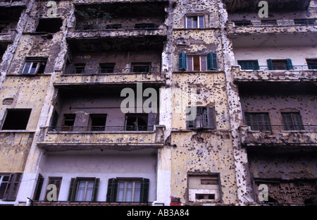 War damaged building from the 1975-1990 civil war, Beirut, Lebanon. Stock Photo