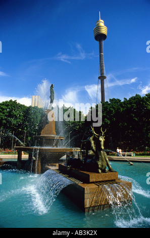 Centrepoint tower with Archibald Memorial Fountain fron Hyde Park. Stock Photo