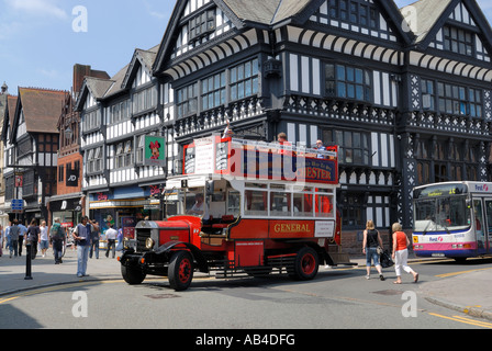 Chester. Authentic old style replica of a London general Omnibus Company B Type bus in the historic city. Stock Photo