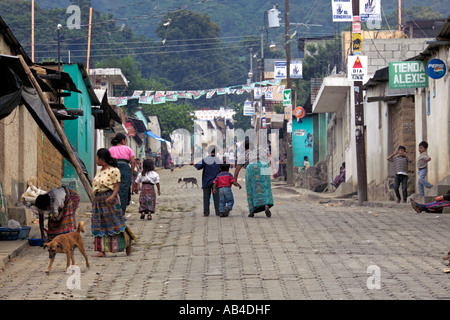 A typical street scene in the town of Panajachel, Antigua. Stock Photo