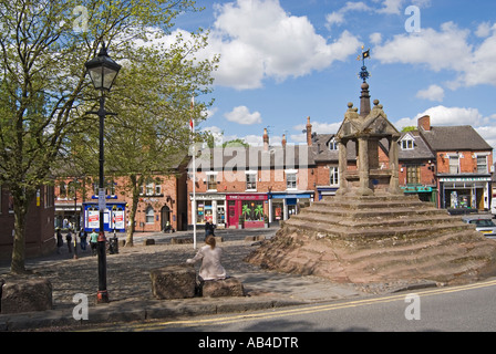 Lymm Cross monument in the historic village of Lymm in Cheshire Stock Photo