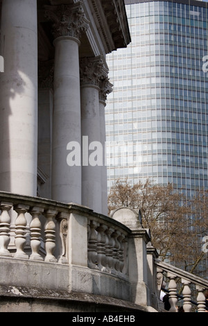 Portico of Tate Britain in front of Millbank Tower, London, England, Europe. Stock Photo