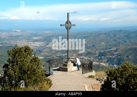 Cross at Montserrat, Catalonia, Spain Stock Photo