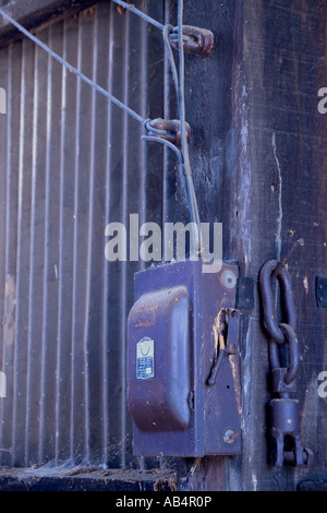 Electrical switch fuse box,ceramic lug insulators, California Stock Photo